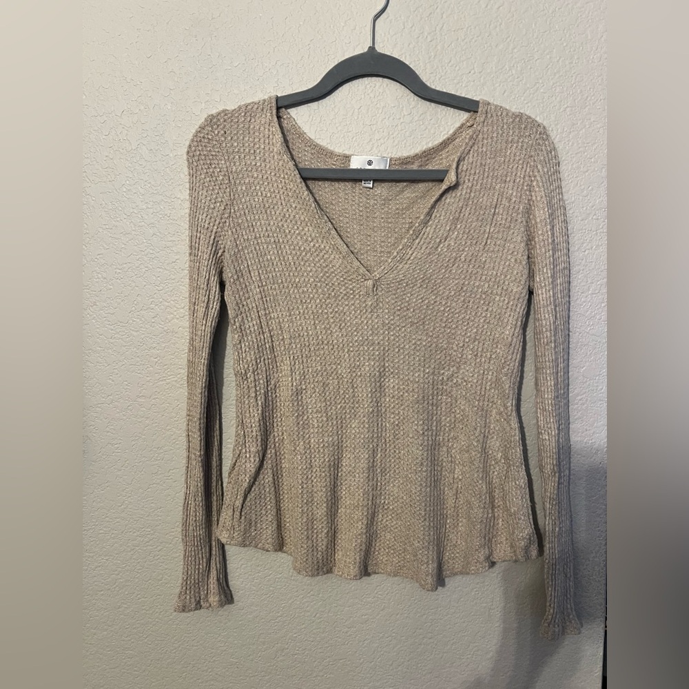 Beige Socialite v neck long sleeve